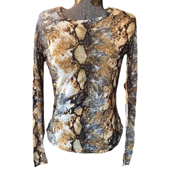 Snakeskin Print Mesh Sheer Long Sleeve Top Karen Kane Small - Picture 2 of 4